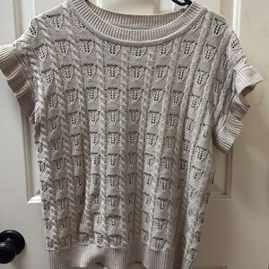 Dokotoo light tan sweater with ruffle detail